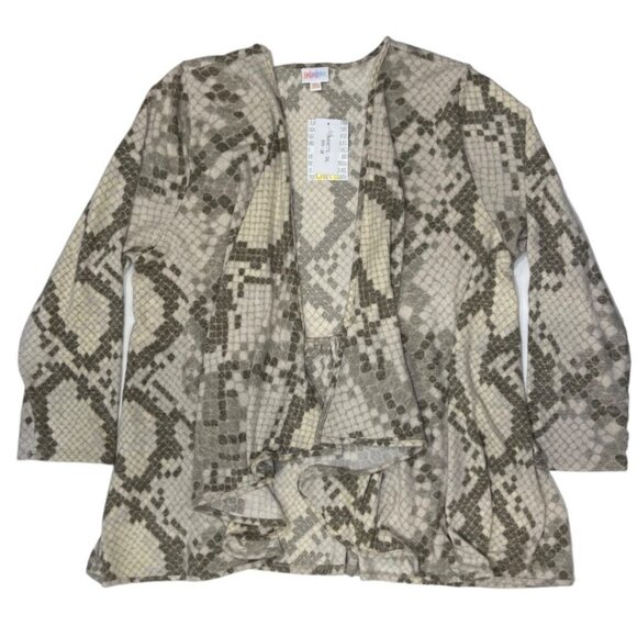 NANETTE‎ LuLaRoe Cardigan Cover Up 3XL NWT Neutral Grey White Snakeskin Stretchy - Picture 2 of 14